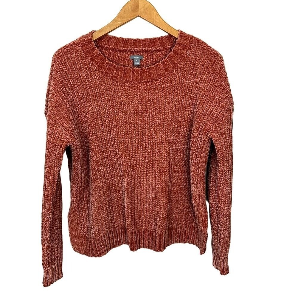 Aerie Boxy Short Chenille Knit Sweater Size Medium Crewneck Pullover‎ Cozy Tunic